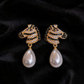 Womens Zebra Shaped Rhinestone And Pearl Inlaid Pendant Stud Earrings,Costume Earrings For Daily Party Wear