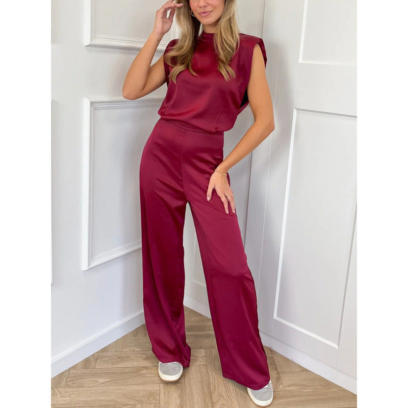 Satin Backless Evening Jumpsuit Wide-Leg Minimalist Party Outfit