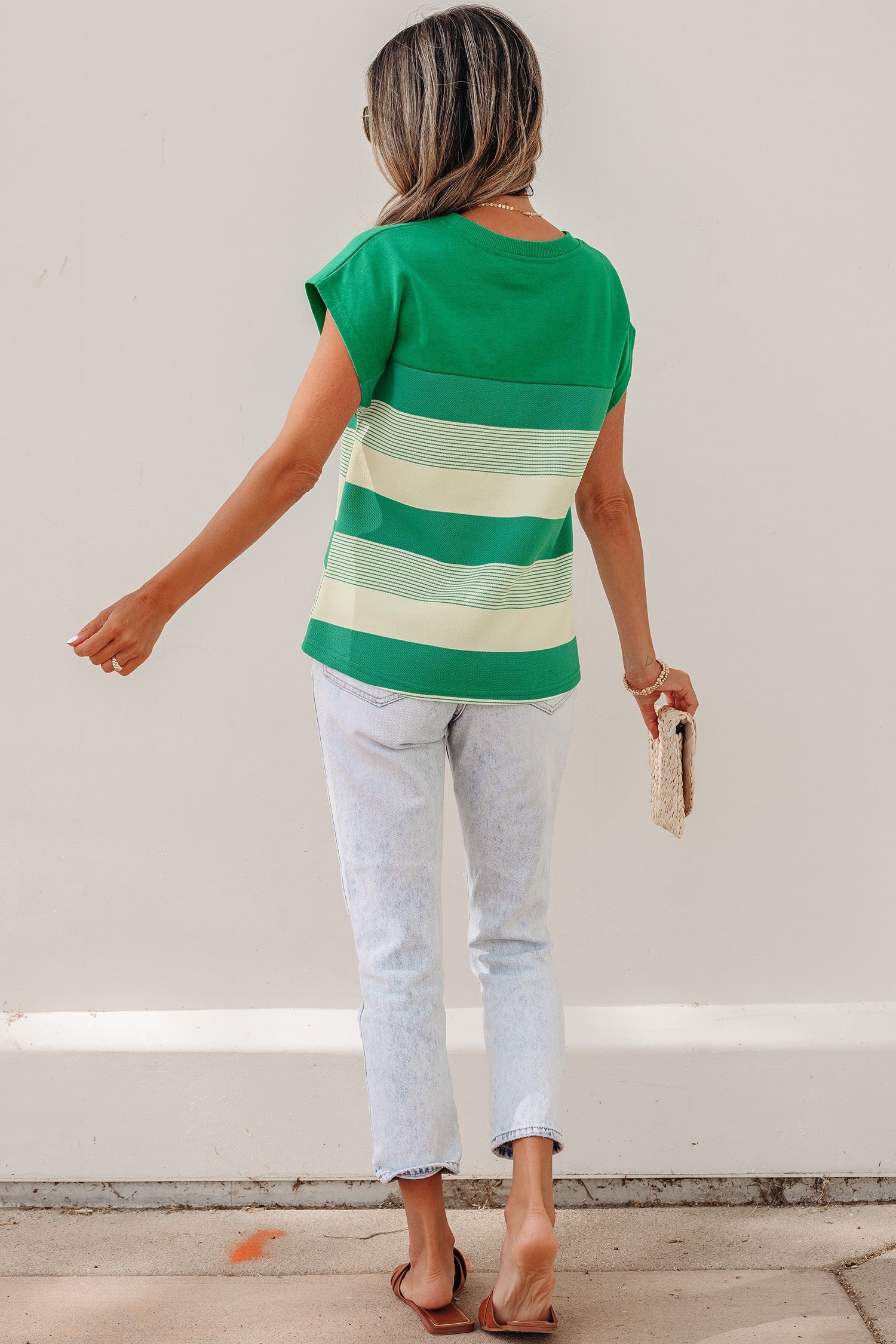 Galilea Cap Sleeve T Shirt – Striped Color Block Knit Top