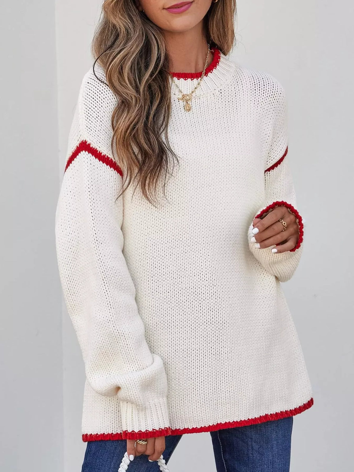 Contrast Trim Long Sleeve Sweater