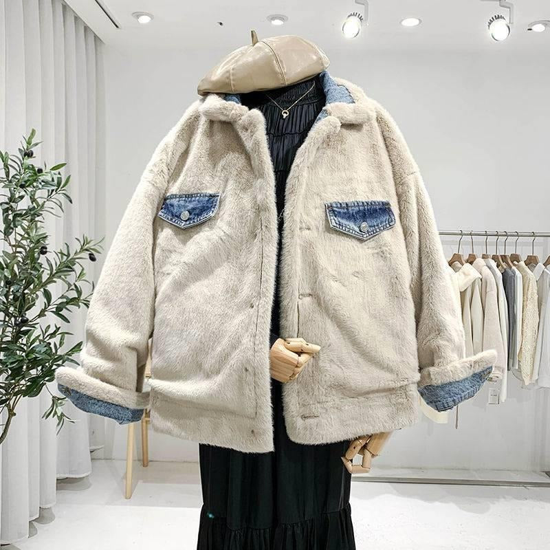 Reversible Women's Denim Jacket with Lambswool Faux Fur Lining - Image 3