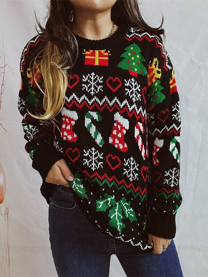 Women’s Festive Loose Round Neck Long-Sleeve Holiday Sweater - Image 4