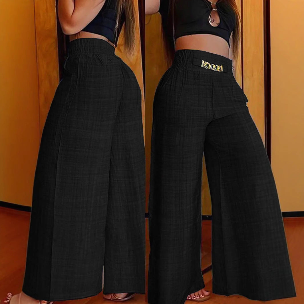 Women's High-Waist Wide-Leg Pants with Elastic Drawstring - Image 2