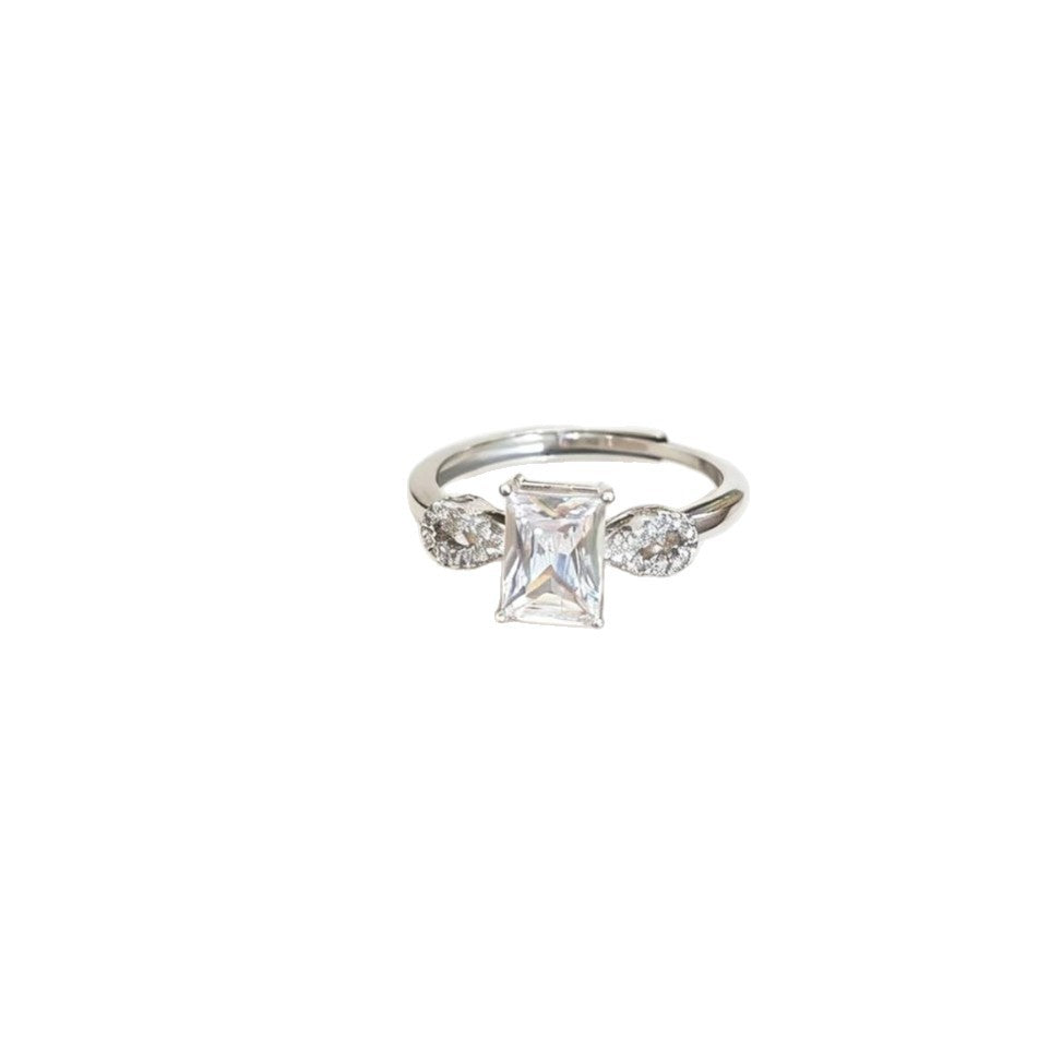 Minimalist Sugar Cube Adjustable Ring in Silver with Crystal Accents
