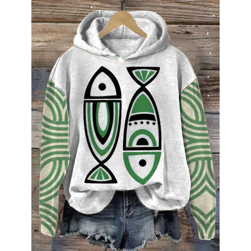 Women Printed Hooded Long Sleeve Graphic Pullover Sweatshirt - Image 2