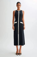 Women's long midi sweater dress with a soft knit texture and comfortable fit.