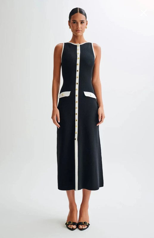 Women's long midi sweater dress with a soft knit texture and comfortable fit.