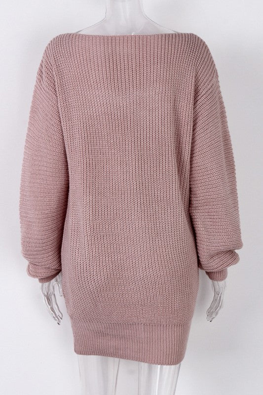Women's Fashion Sweater Dress Knit Long Sleeve Casual Dress
