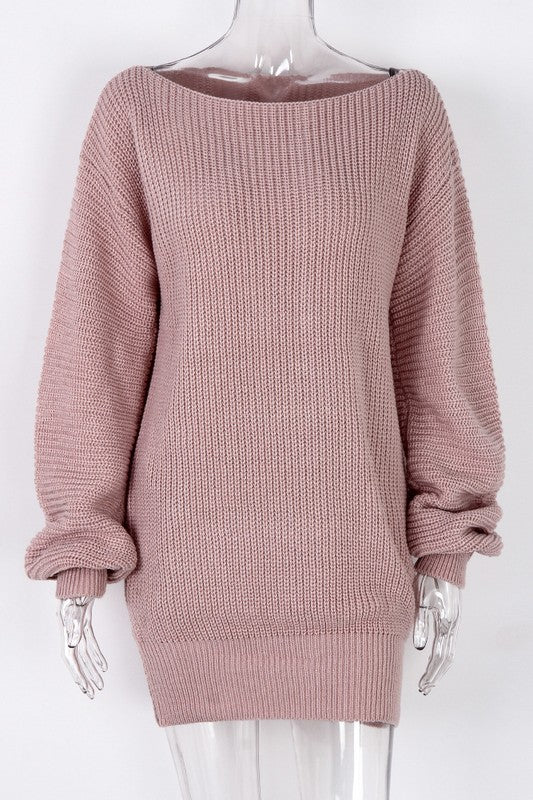 Women's Fashion Sweater Dress Knit Long Sleeve Casual Dress