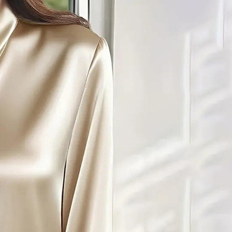 Women's Satin Ribbon Detail Blouse Lightweight Business Shirt - Image 6
