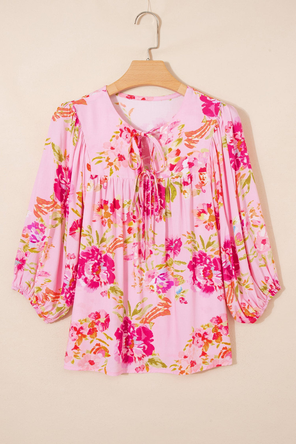 Nicole Puffy Half Sleeve Floral Blouse with Tie Neck