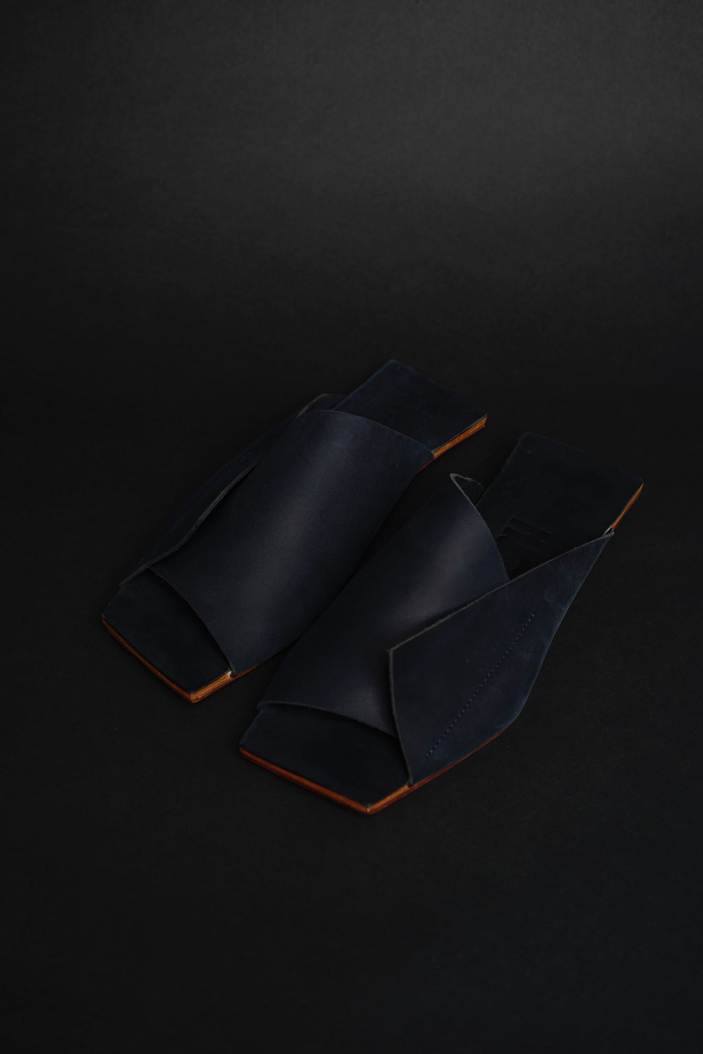 Amos Handcrafted Navy Leather Slides