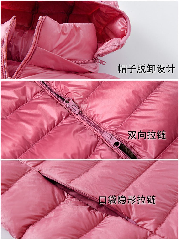 Women's Harajuku Oversized Mid-Length Hooded Down Jacket Pink Taupe - Image 8