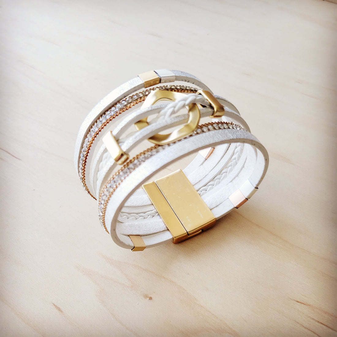 White and Gold Multi-Strand Magnetic Cuff Bracelet - Image 3
