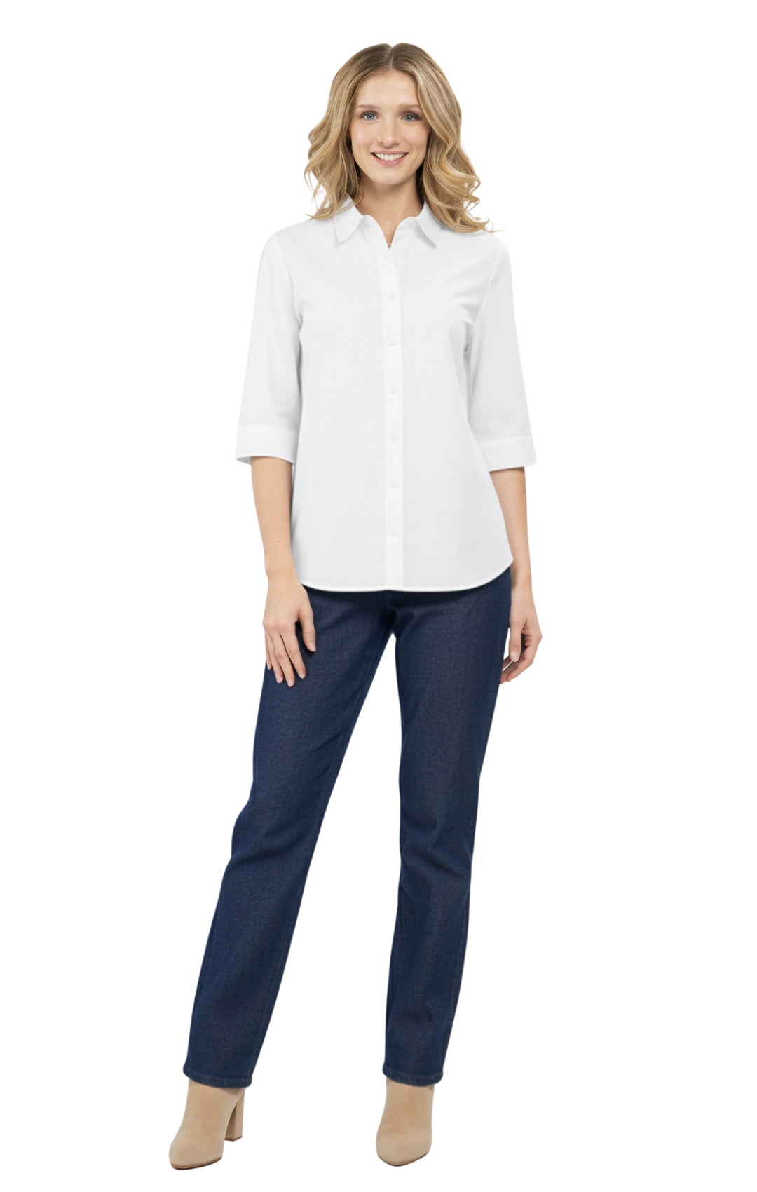 Women's 3/4 Sleeve Button-Down Camp Shirt Regular Fit