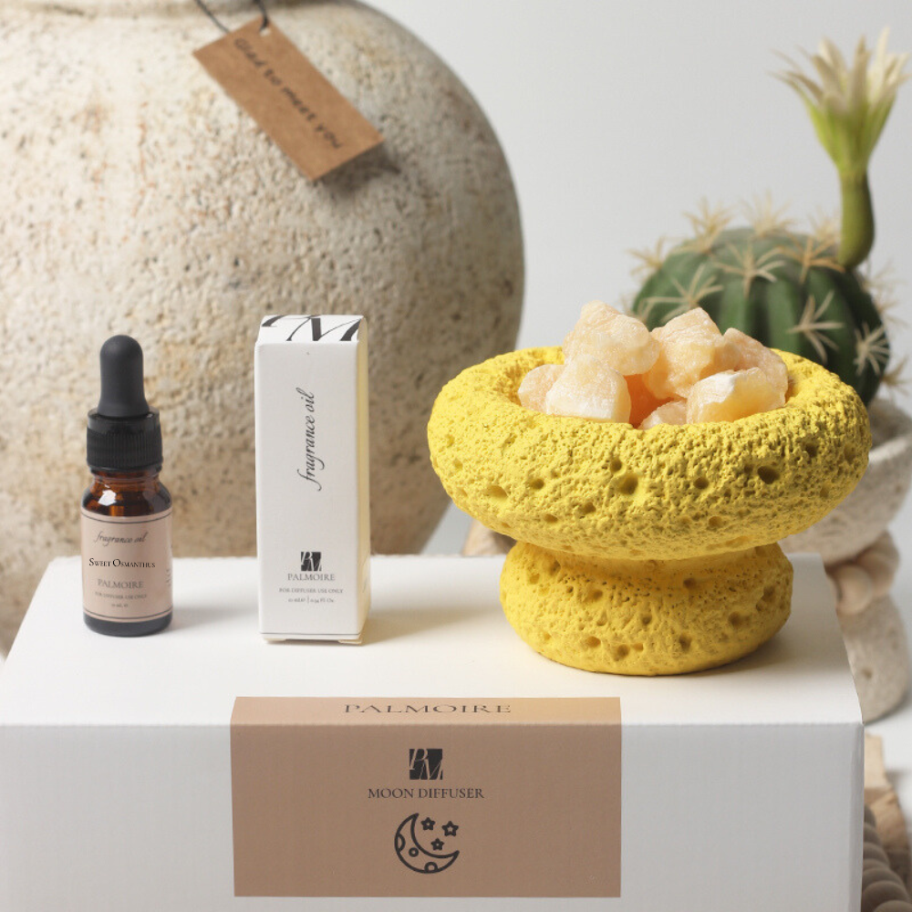 Yellow Moon Stone Diffuser Set with Sweet Osmanthus Fragrance Oil - Image 2