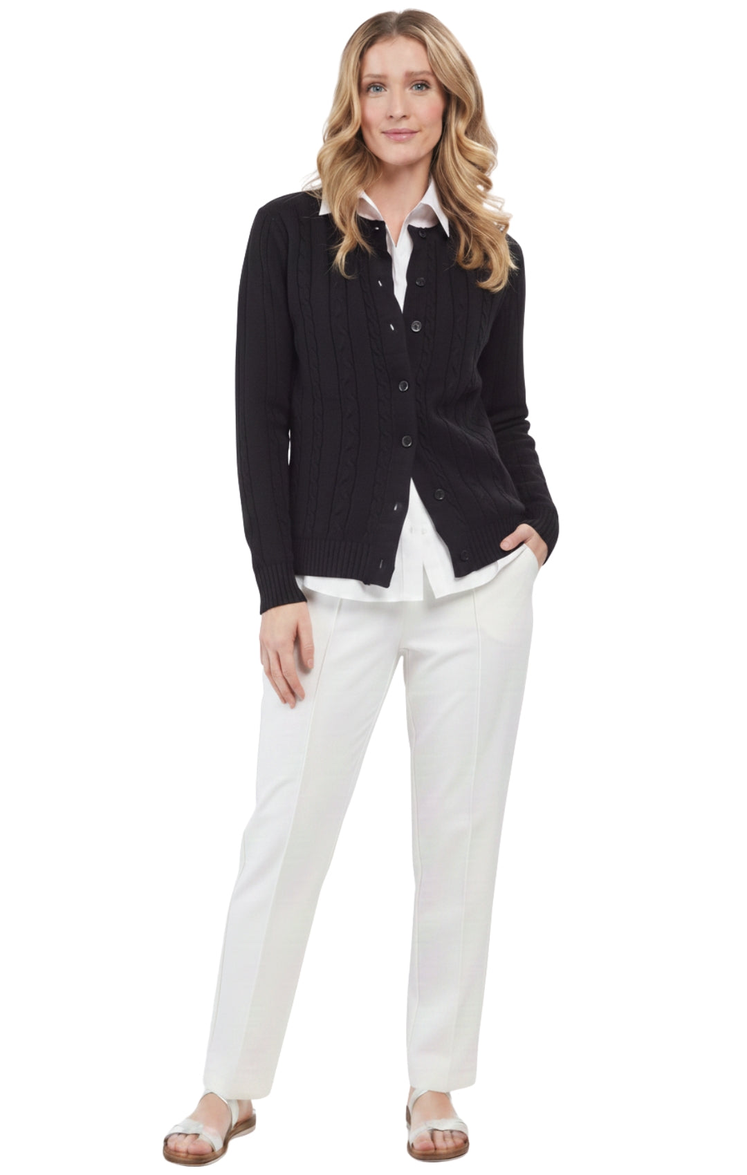 Women's Classic Cable Knit Button Front Cardigan Longline