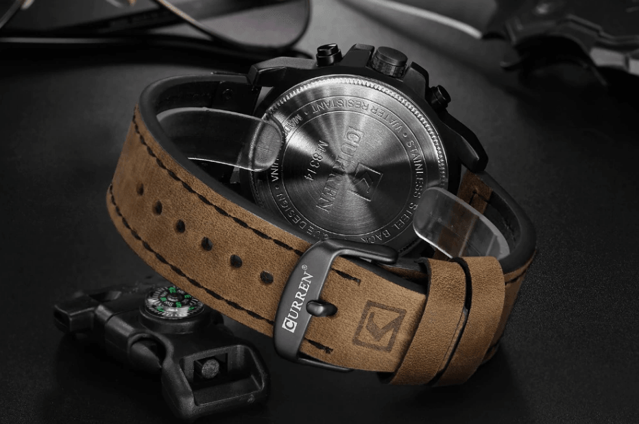 Retro Waterproof Chronograph Watch with Leather Strap & Steel Case