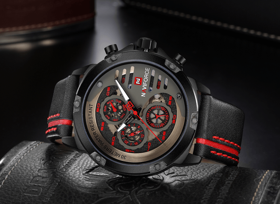 Men's Waterproof Sports Watch with Leather Band & Chronometers