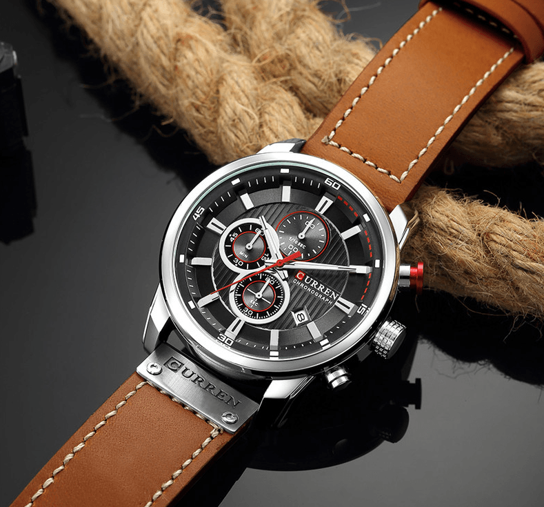 Men’s Elegant Sport Chronograph Watch with Leather Band