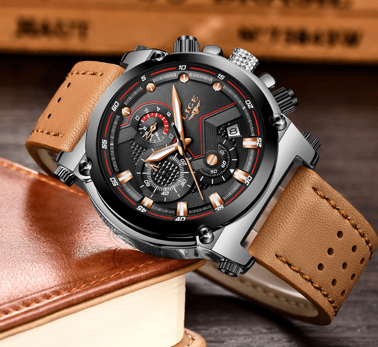 Modern Waterproof Quartz Watch with Genuine Leather Strap