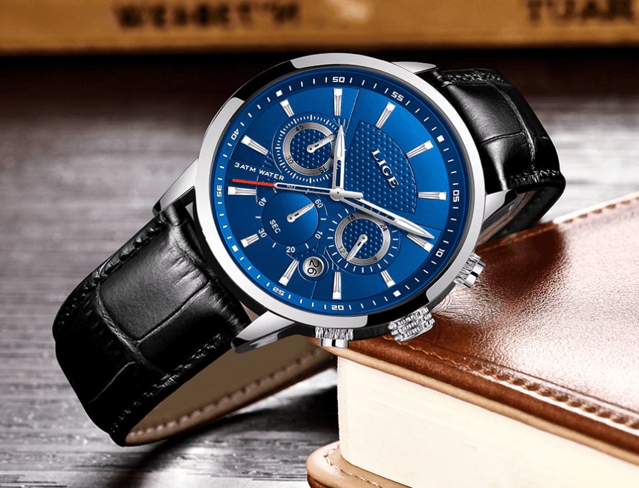 Men's Waterproof Chronograph Sport Watch with Leather Strap