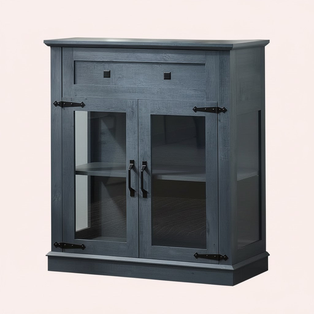 Modern Glass Door Cabinet with Adjustable Shelves, Compact Storage
