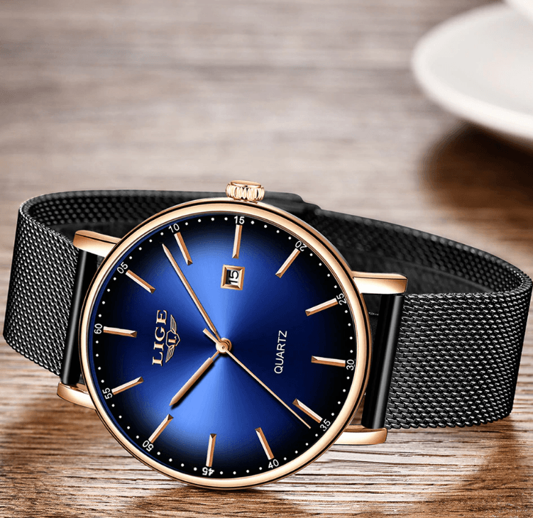 LIGE Men's Elegant Stainless Steel Dress Watch with Date Display