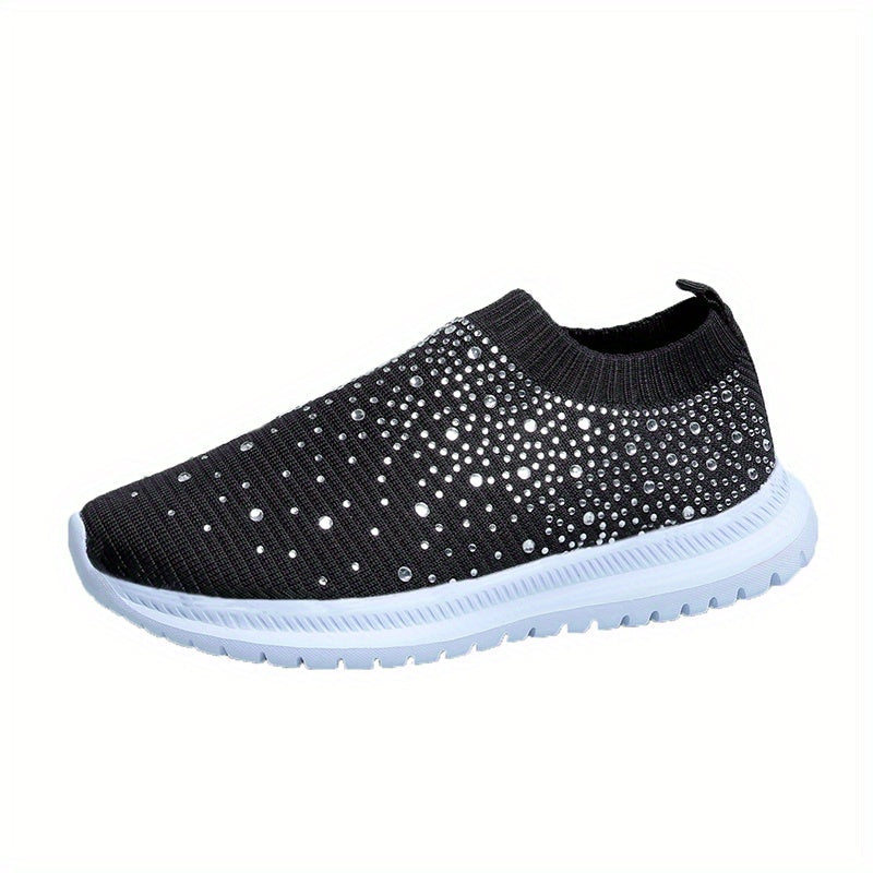 Women's Rhinestone Rainbow Color Block Breathable Mesh Sneakers