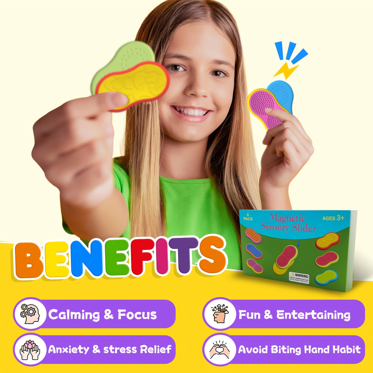 6Piece Magnetic Slider Fidget Toy Set Focus Aid