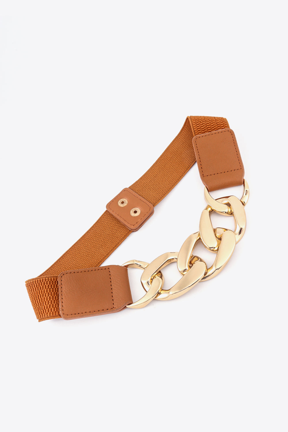 Chain Detail Elastic Belt with Alloy Buckle | PU Leather