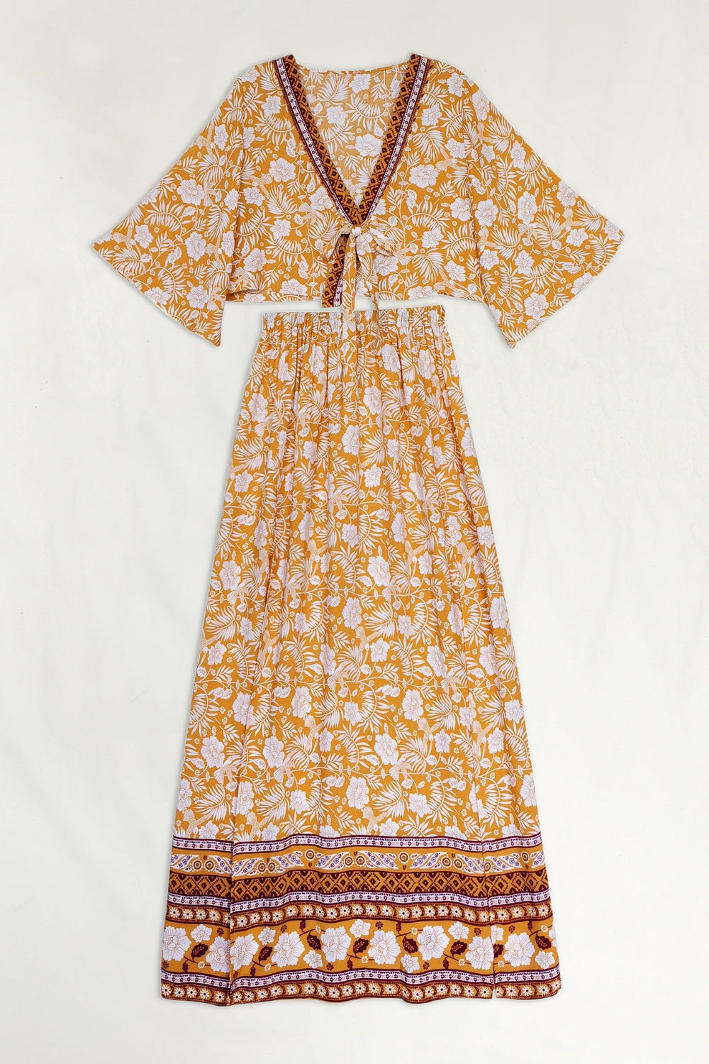 Printed Half Sleeve Top and Slit Skirt Set - Viscose