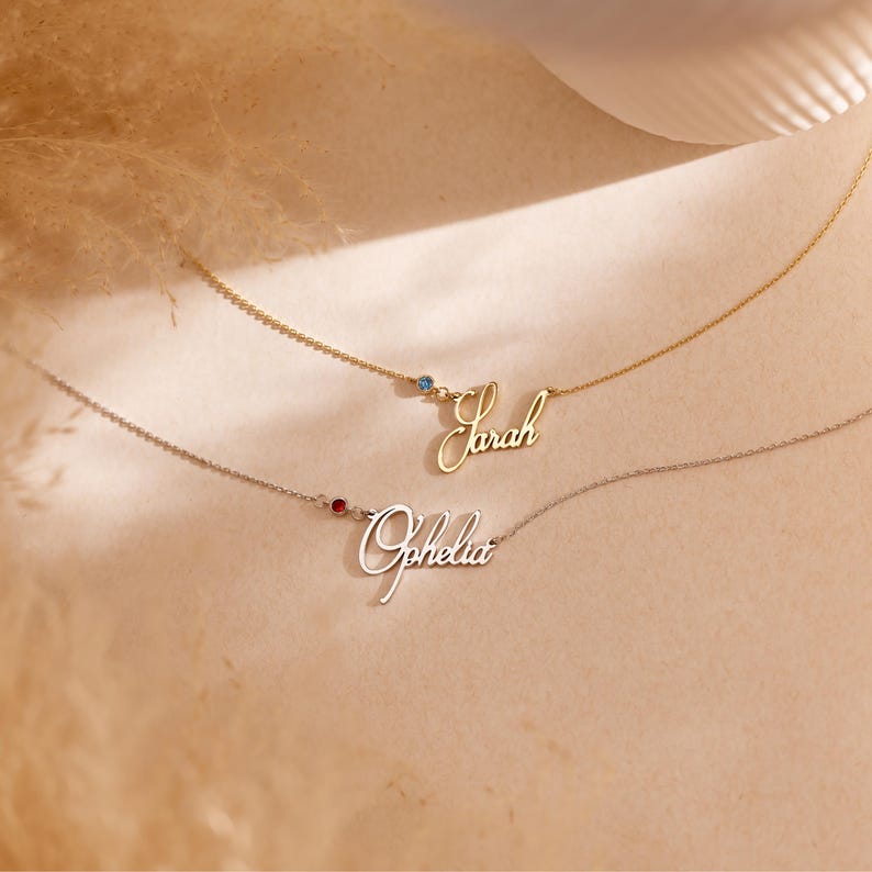 Personalized Cursive Name Necklace with Birthstone