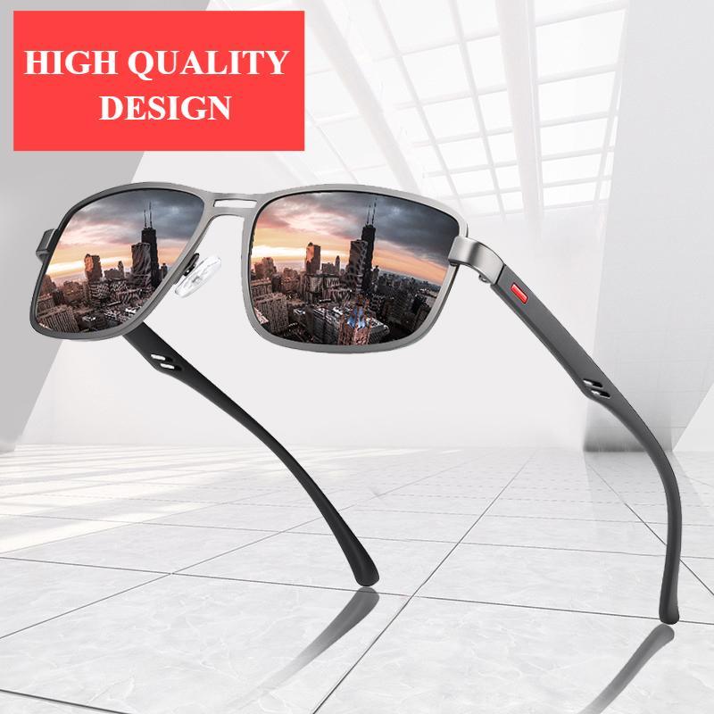 Men's luxury square polarized sunglasses with business-style metal frame