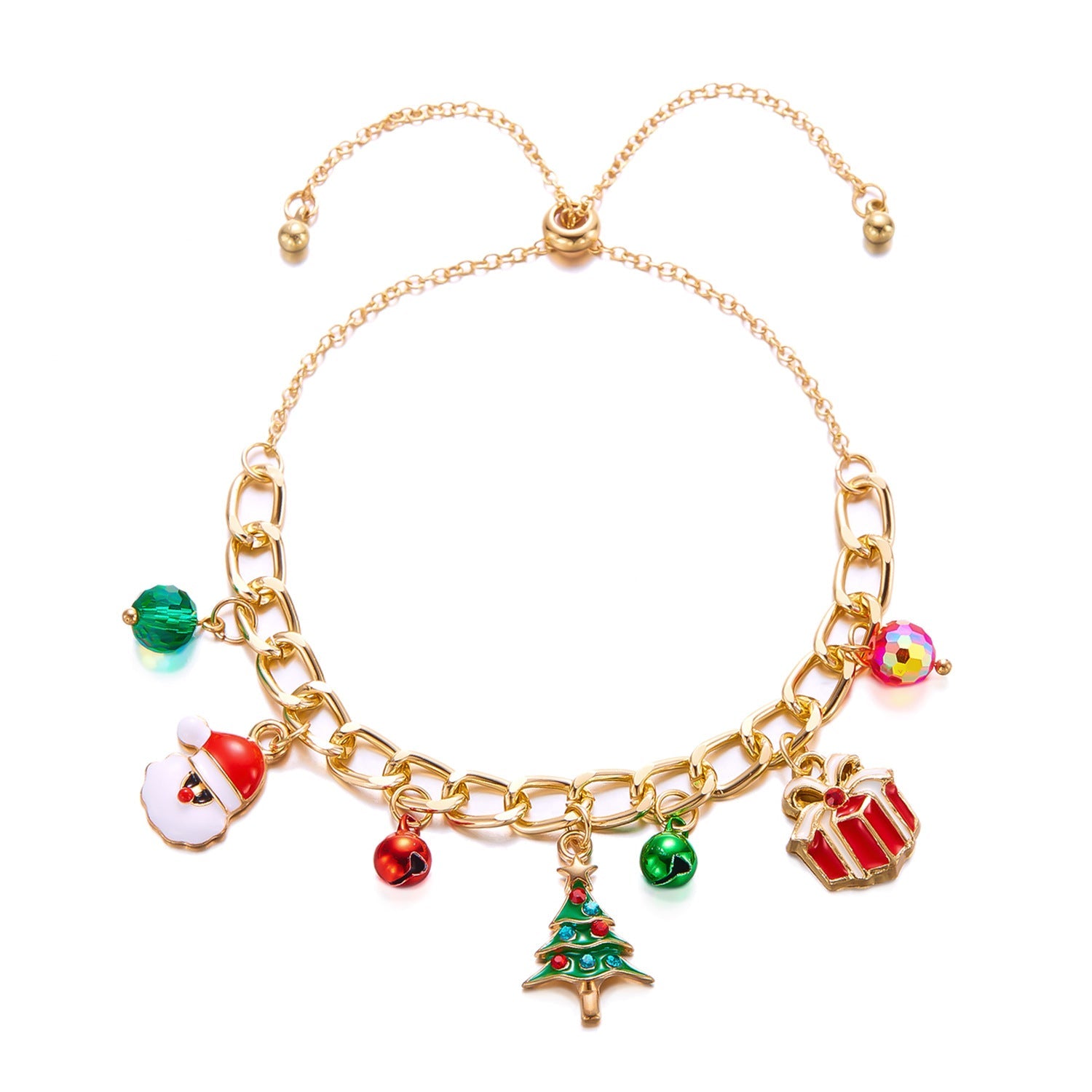 Cross-Border Christmas Bracelet With European And American Snow Santa Claus Bell Wreath Gift Pendant, Pull-Out Light Luxury Design Bracelet