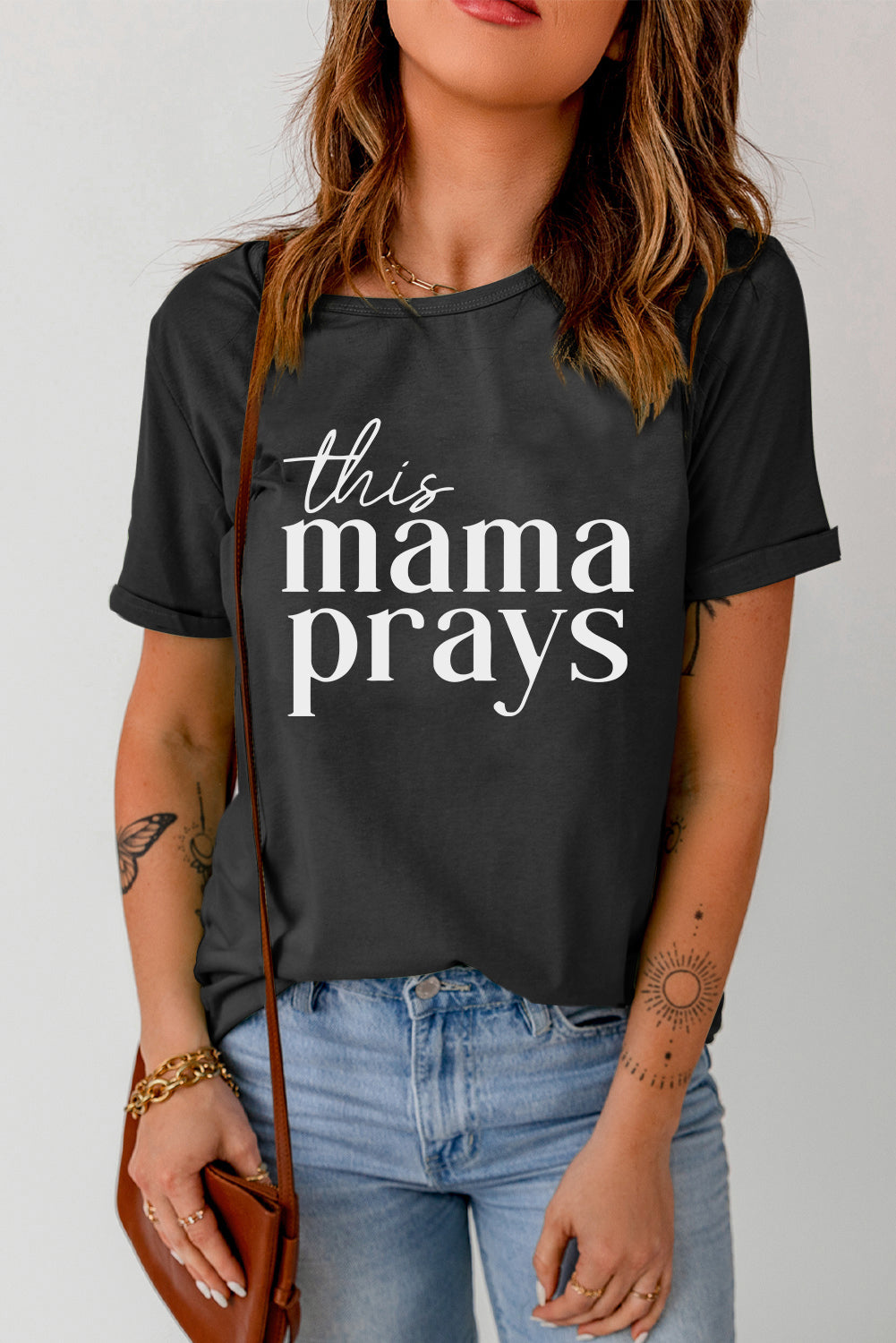 This Mama Prays Graphic Tee | Black & White Women's Casual Shirt