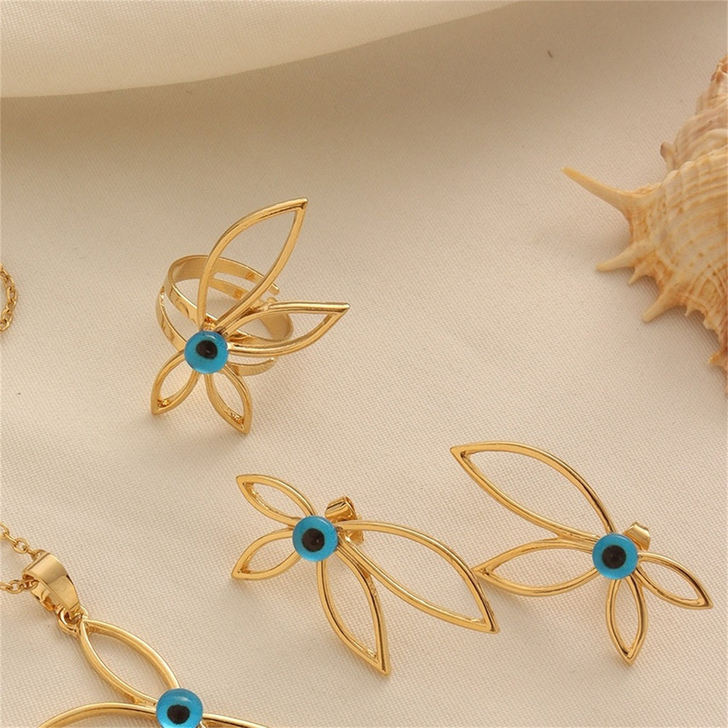 Petal Evil Eye Jewelry Set with Gold-Tone Finish and Blue Accents