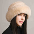 Women’s Mink Hair Winter Hat Braided Fur Warm Elegant Beanie - Image 2