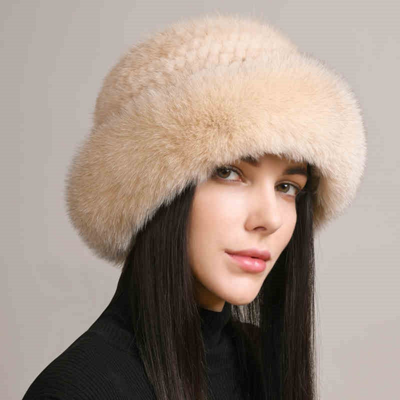 Women’s Mink Hair Winter Hat Braided Fur Warm Elegant Beanie - Image 2