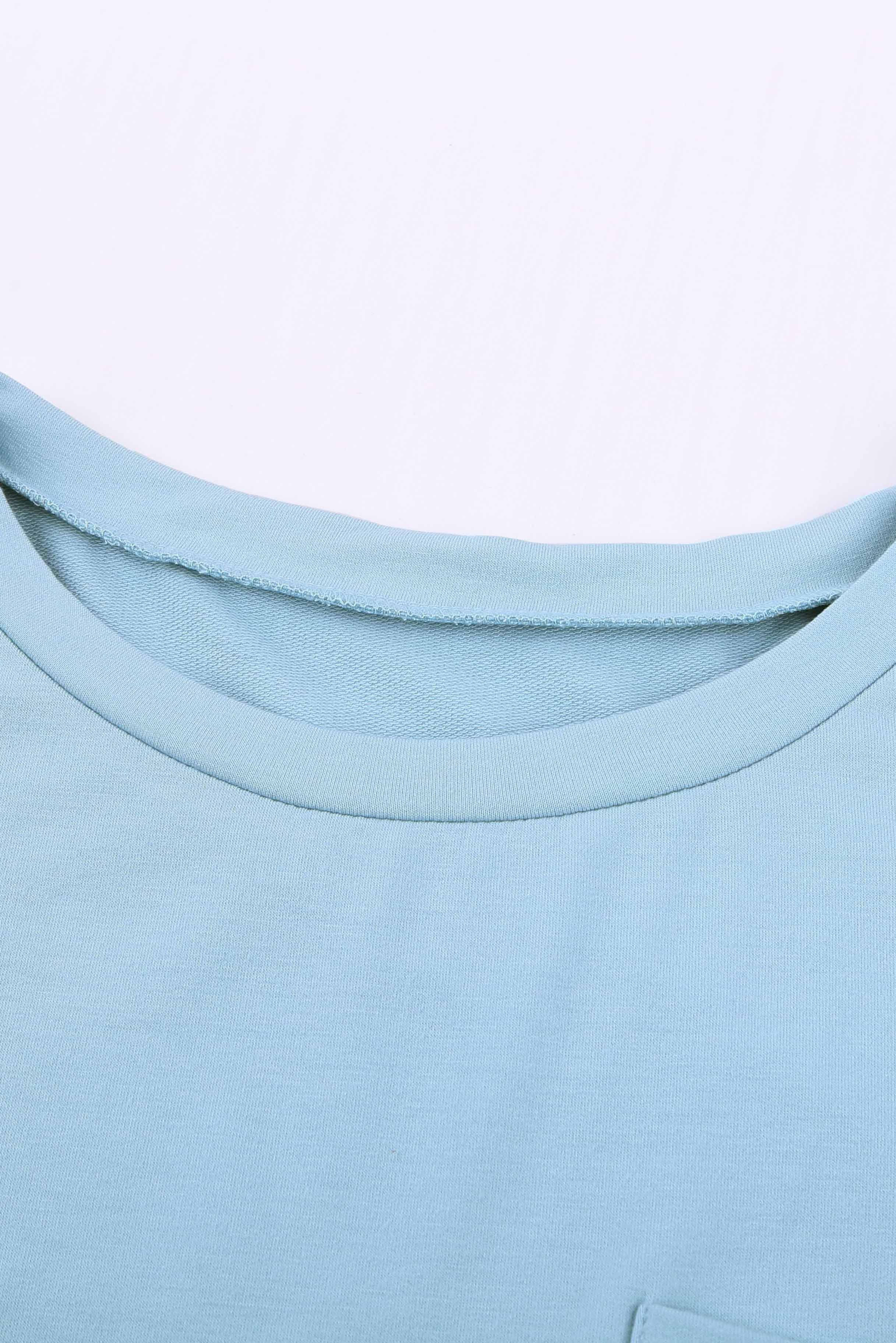 Light Blue Solid Short Sleeve T-Shirt with Patch Pocket