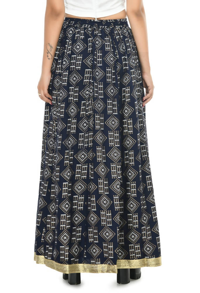 Moeza Navy Blue Printed Cotton Lehenga Lancha with String Closure