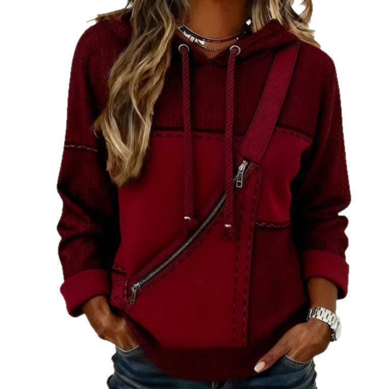Women's 3D Printed Color-Block Hooded Sweatshirt in JLNWY11 TCFS 5057