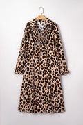 Leopard Smocked V-Neck Flowy Midi Dress