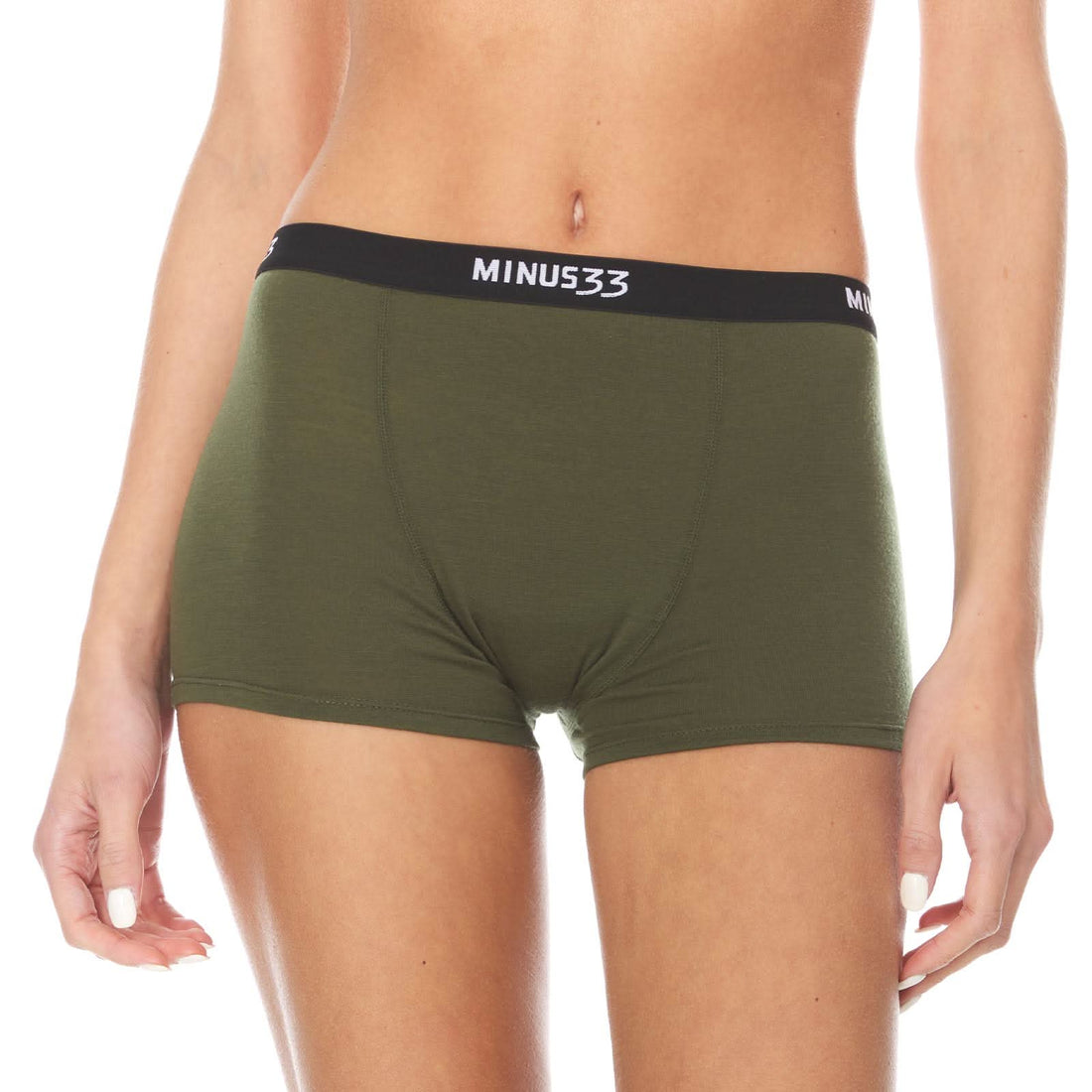 Women's Microweight Wool Boyshorts in olive, blue, black, and purple solid colors.