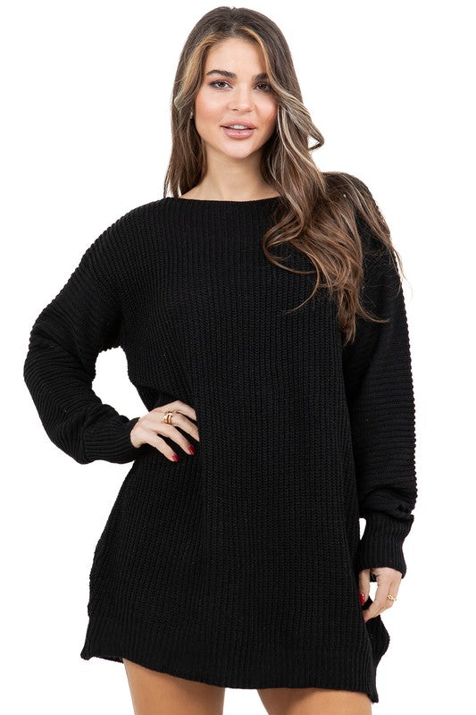 Women's Fashion Sweater Dress Knit Long Sleeve Casual Dress