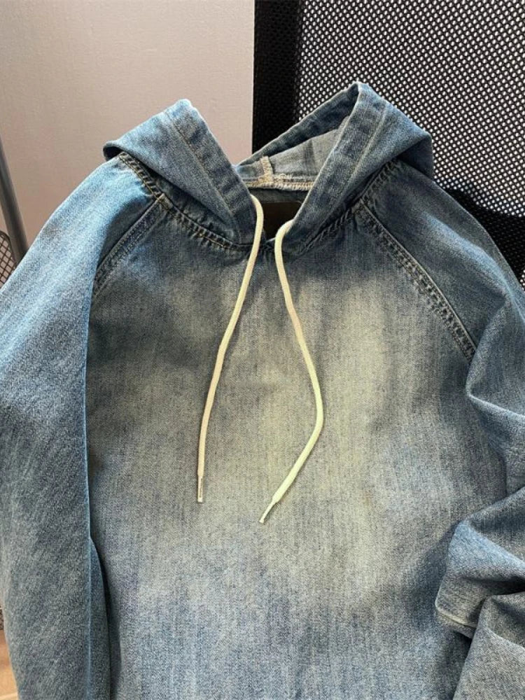 Women's Vintage Wash Denim Hoodie - Harajuku Style Oversized - Image 4