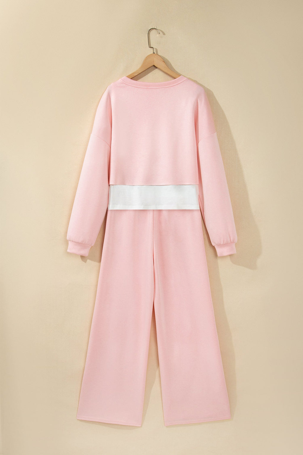 Solid Contrast Overlay Top & Drawstring Pant Set