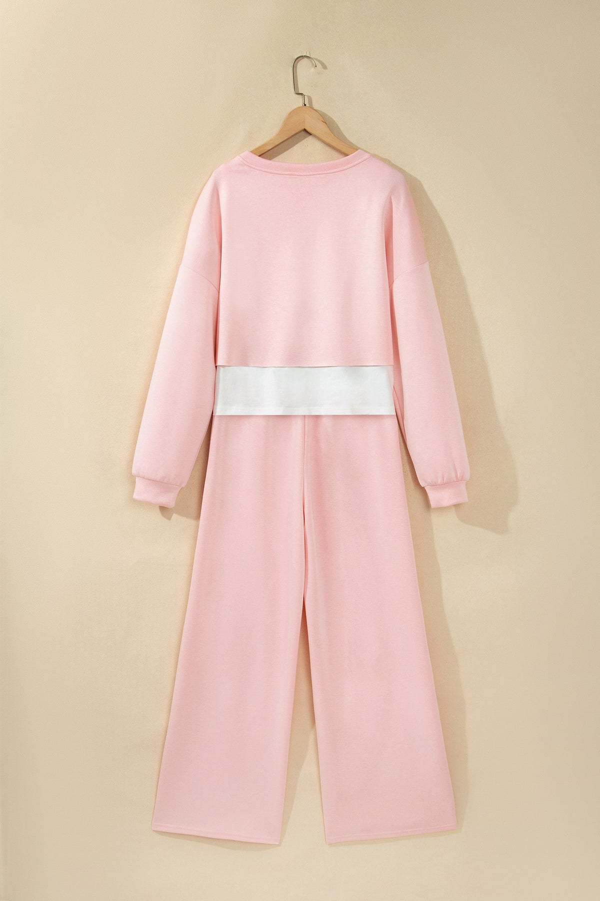 Solid Contrast Overlay Top & Drawstring Pant Set