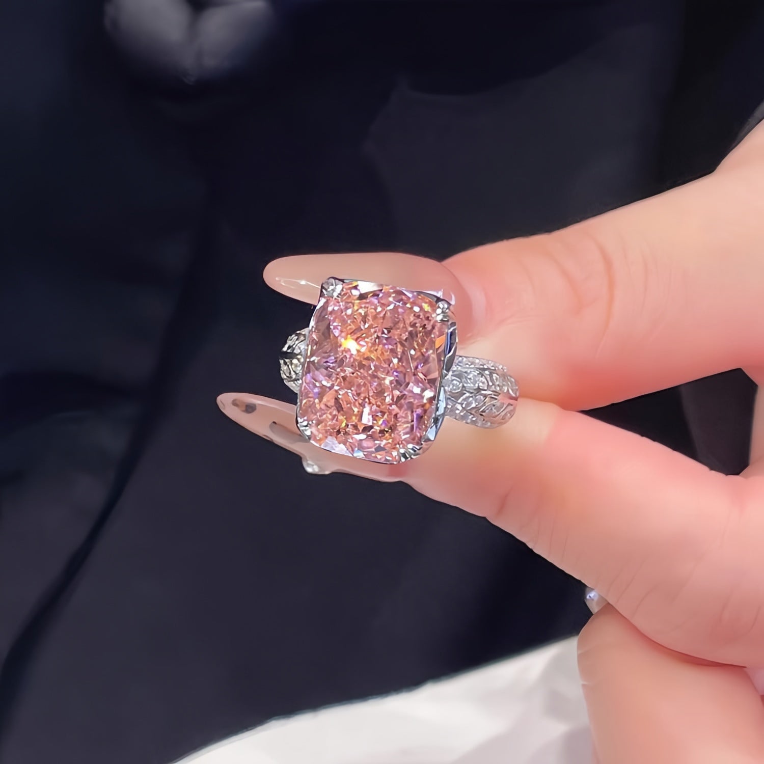Large Carat Cushion Cut Diamond Simulant Ring, Vintage Pave Setting Proposal Ring For Her