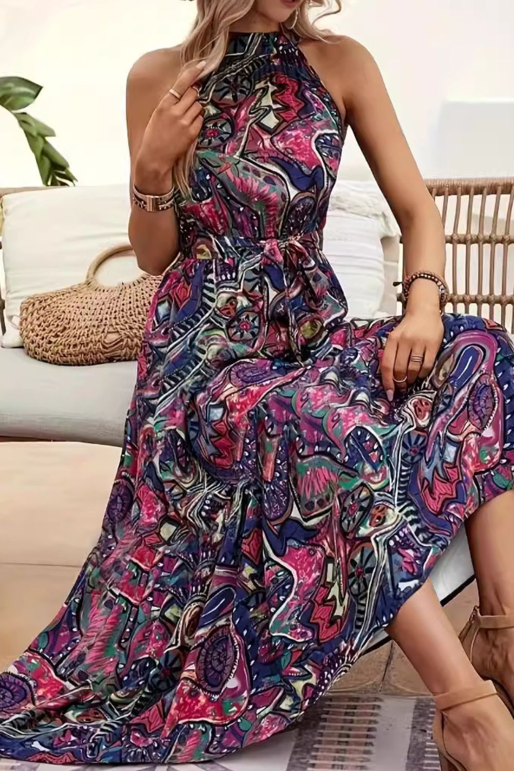 Floral Sleeveless Bohemian Maxi Dress for Summer Vacation